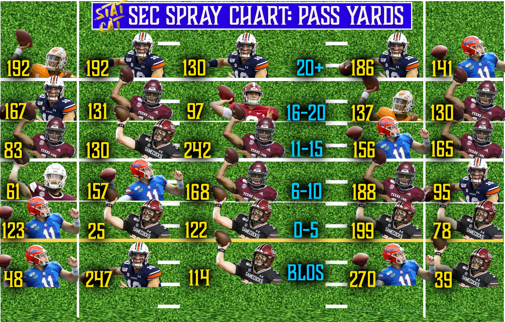 2020 Returner Spray Chart: Pass Yards